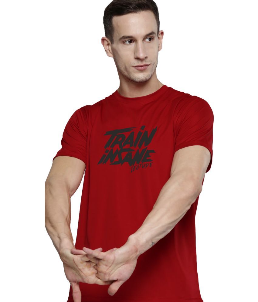     			Leotude Polyester Regular Fit Printed Half Sleeves Men's Round T-Shirt - Red ( Pack of 1 )