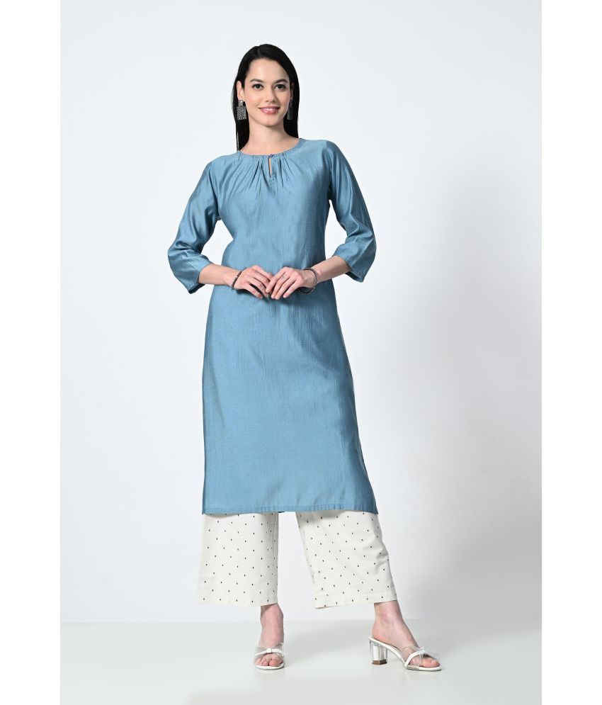     			OTIRA Pack of 1 Viscose Solid A-line Women's Kurti - ( Blue )