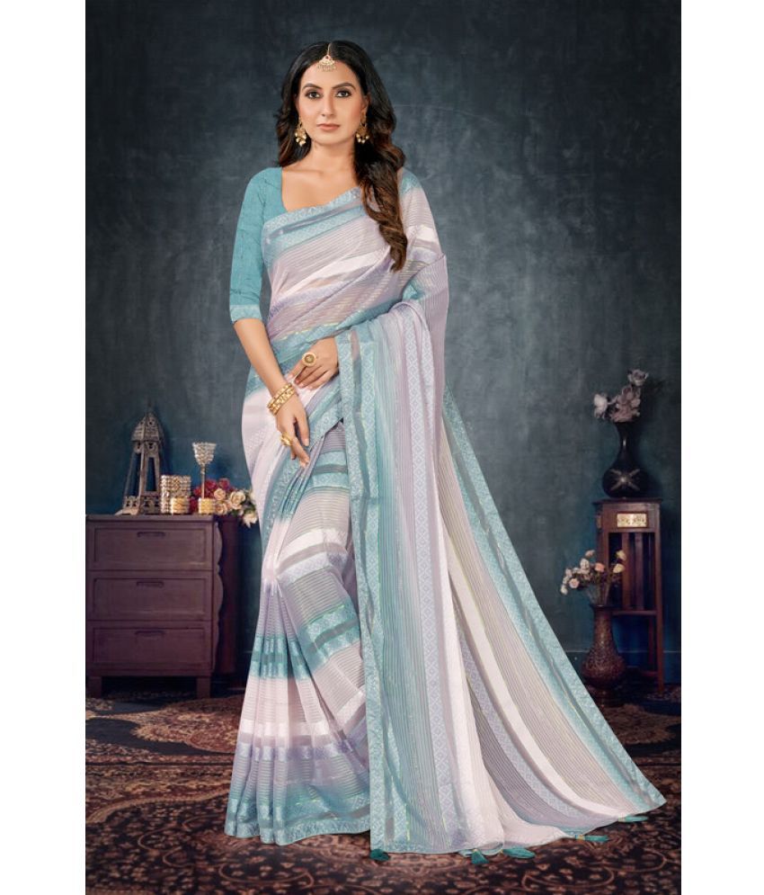     			Sanjana Silks Pack of 1 Chiffon Striped Saree With Blouse Piece ( SkyBlue )