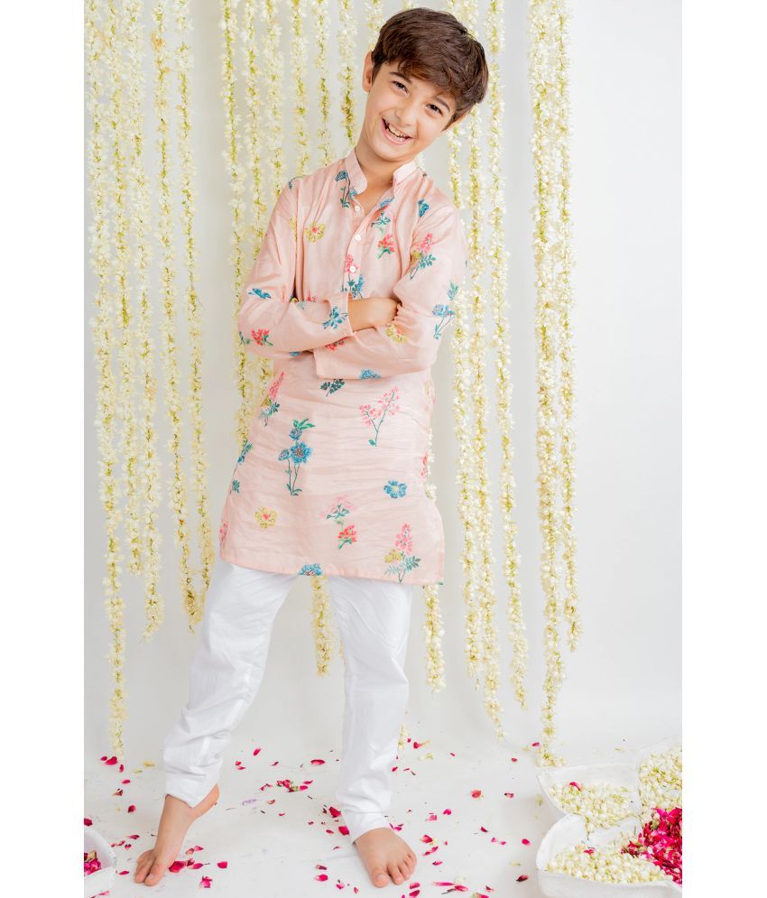     			VERTUSY Boys Satin Floral Pattern Kurta ( Pink , Pack of 1 )