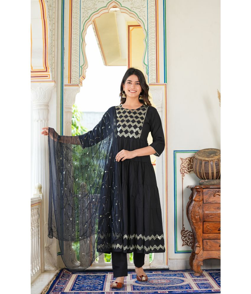     			Yash Gallery Cotton Solid Kurti With Pants Women's Stitched Salwar Suit - Black ( Pack of 1 )