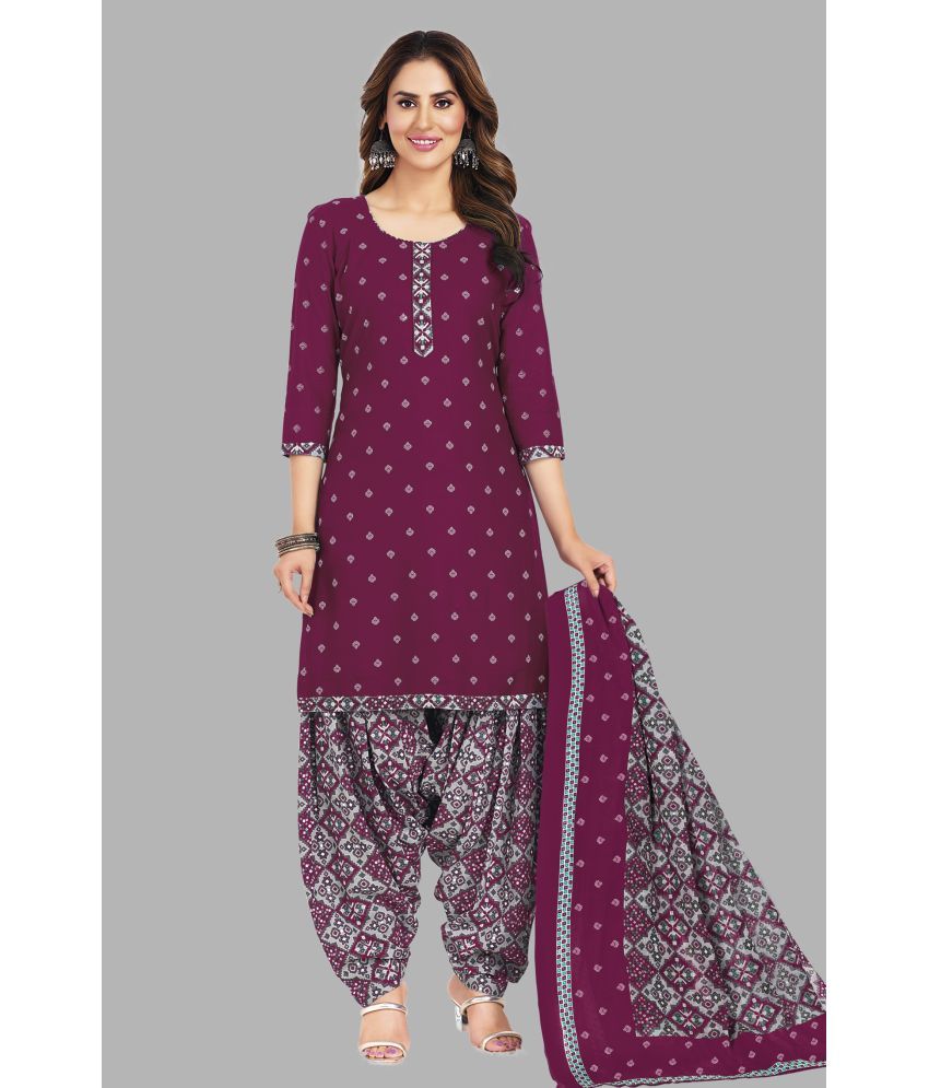     			shree jeenmata collection Unstitched Cotton Printed Dress Material - Purple ( Pack of 1 )