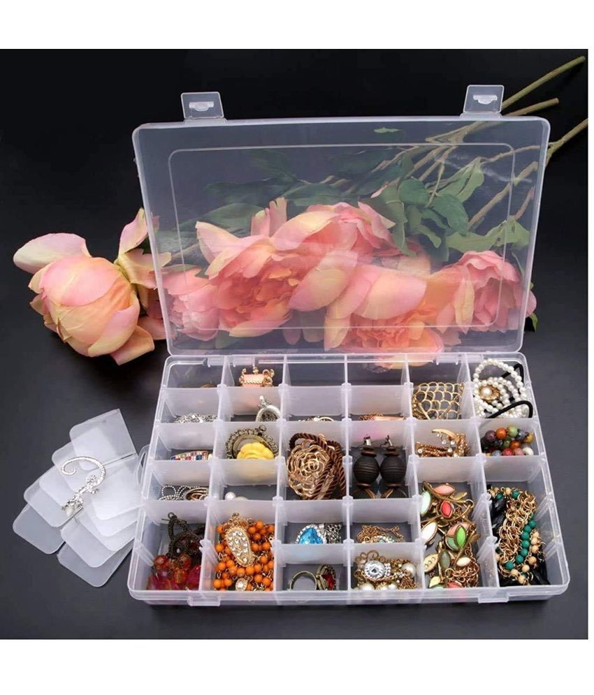     			36 Grids Clear Plastic Jewelry Box Organizer Storage Container with Removable Dividers by Gospire