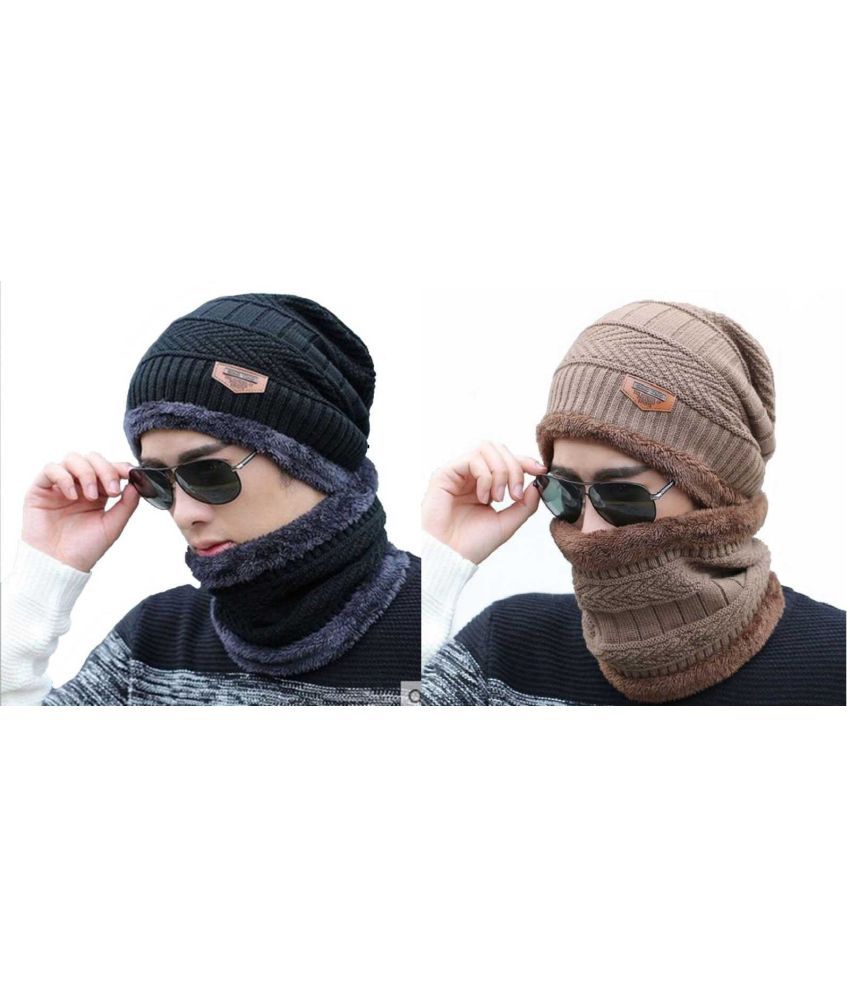     			AKSMIT Beige Woollen Women's Cap ( Pack of 2 )