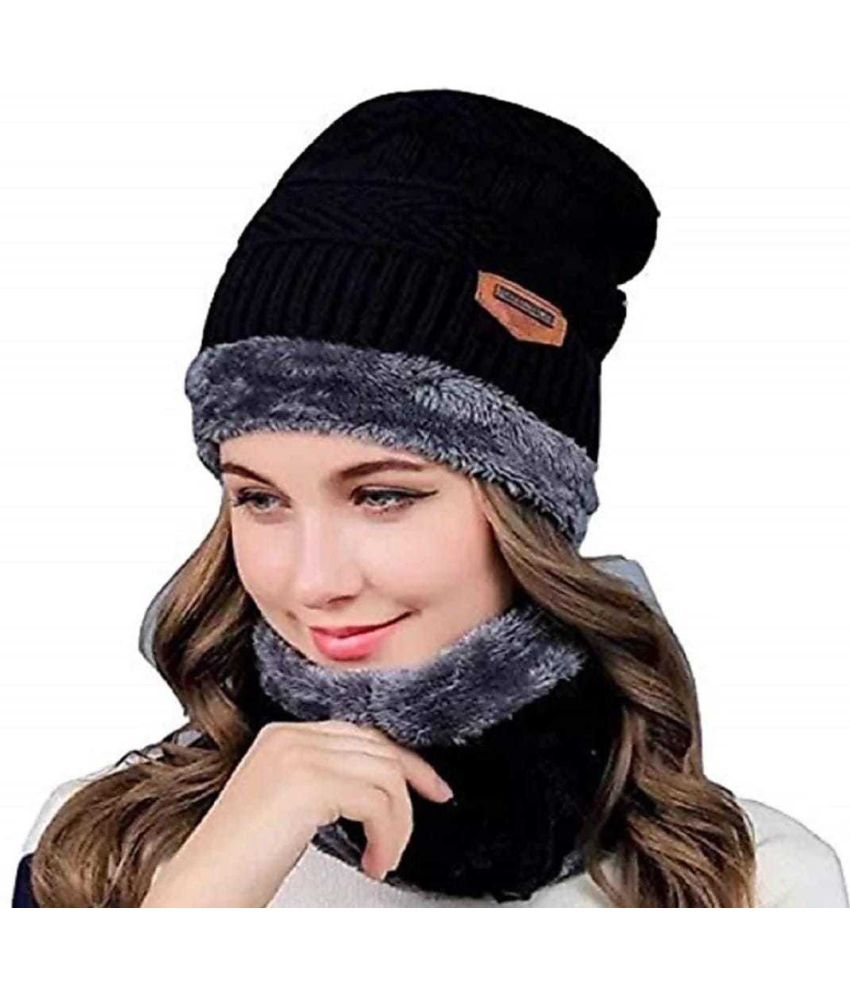     			AKSMIT Black Woollen Women's Cap ( Pack of 1 )