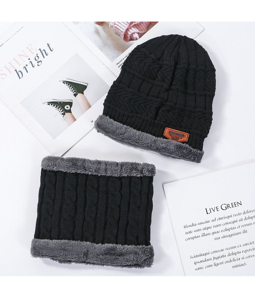     			AKSMIT Black Woollen Women's Cap ( Pack of 2 )