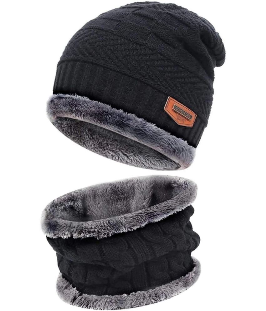     			AKSMIT Black Woollen Women's Cap ( Pack of 2 )