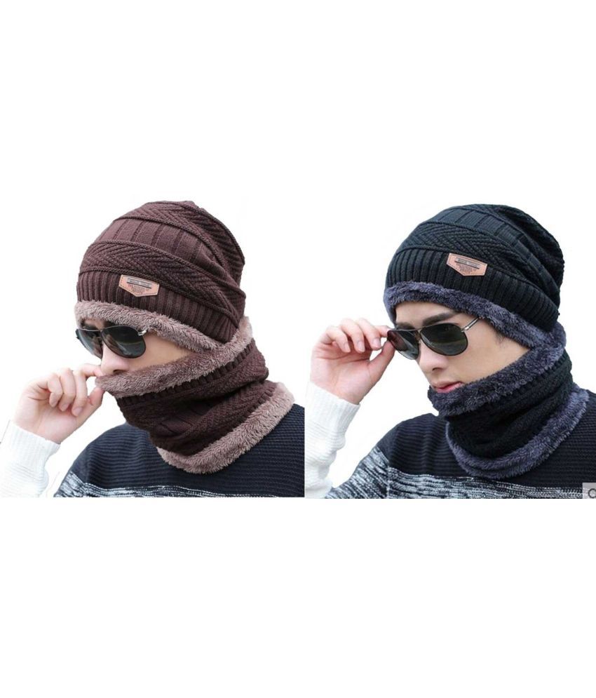     			AKSMIT Brown Woollen Women's Cap ( Pack of 2 )