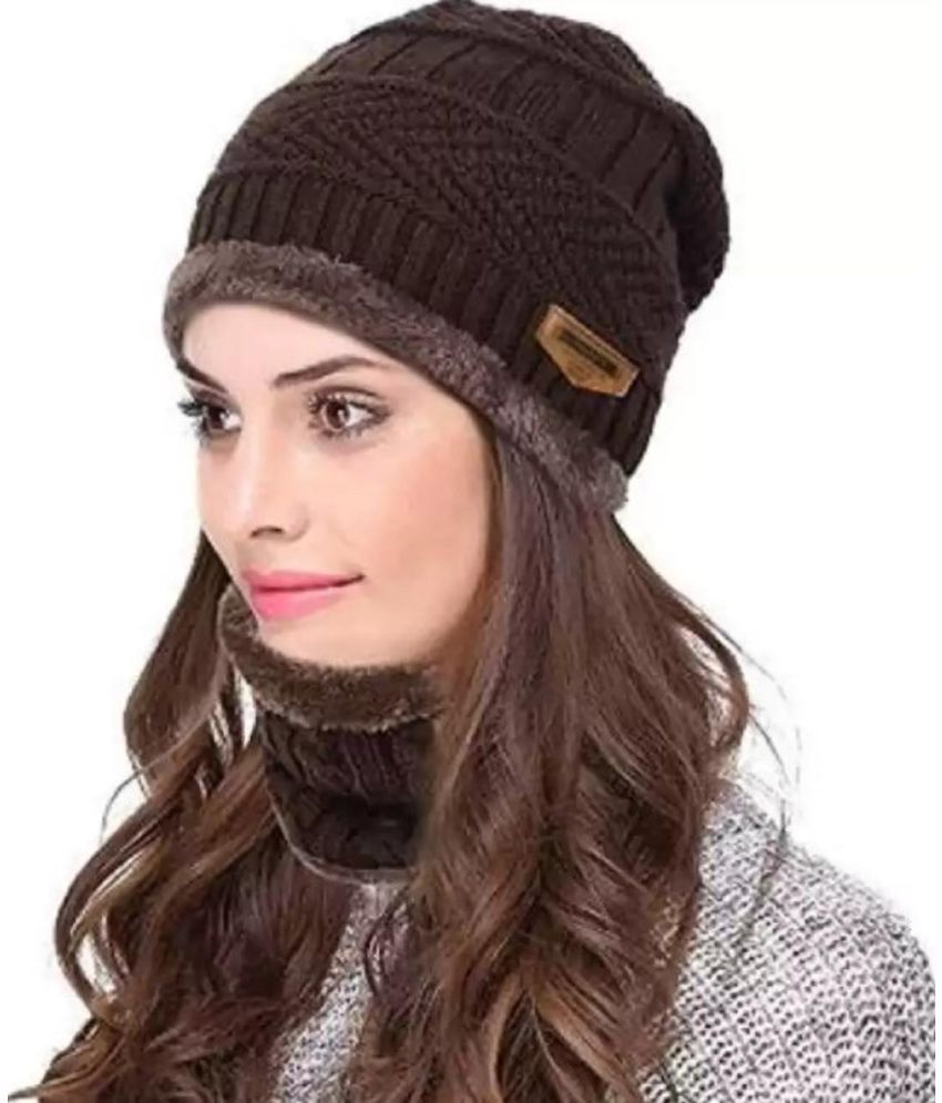     			AKSMIT Brown Woollen Women's Cap ( Pack of 2 )