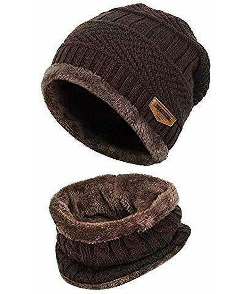     			AKSMIT Brown Woollen Women's Cap ( Pack of 2 )