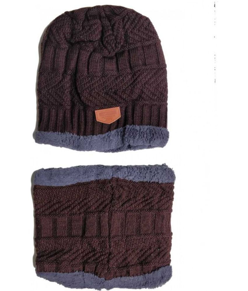     			AKSMIT Brown Woollen Women's Cap ( Pack of 2 )