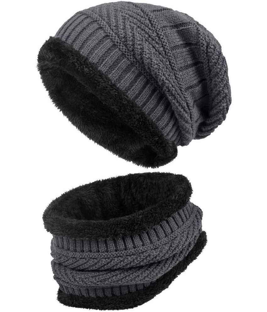     			AKSMIT Gray Woollen Women's Cap ( Pack of 2 )