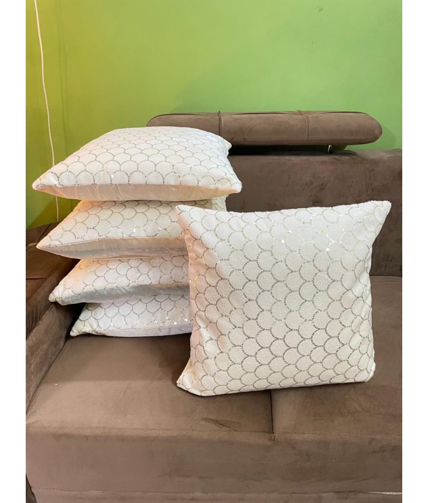     			Awesome Craft Set of 5 Polyester Abstract Square Cushion Cover (40X40)cm - White