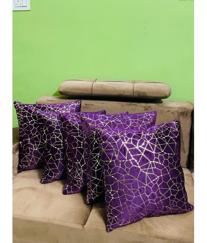     			Awesome Craft Set of 5 Polyester Abstract Square Cushion Cover (40X40)cm - Purple