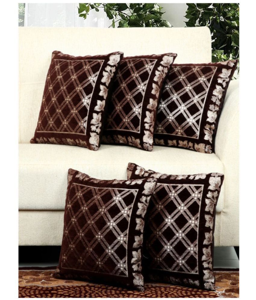     			BELLA TRUE Set of 5 Velvet Abstract Square Cushion Cover (40X40)cm - Brown