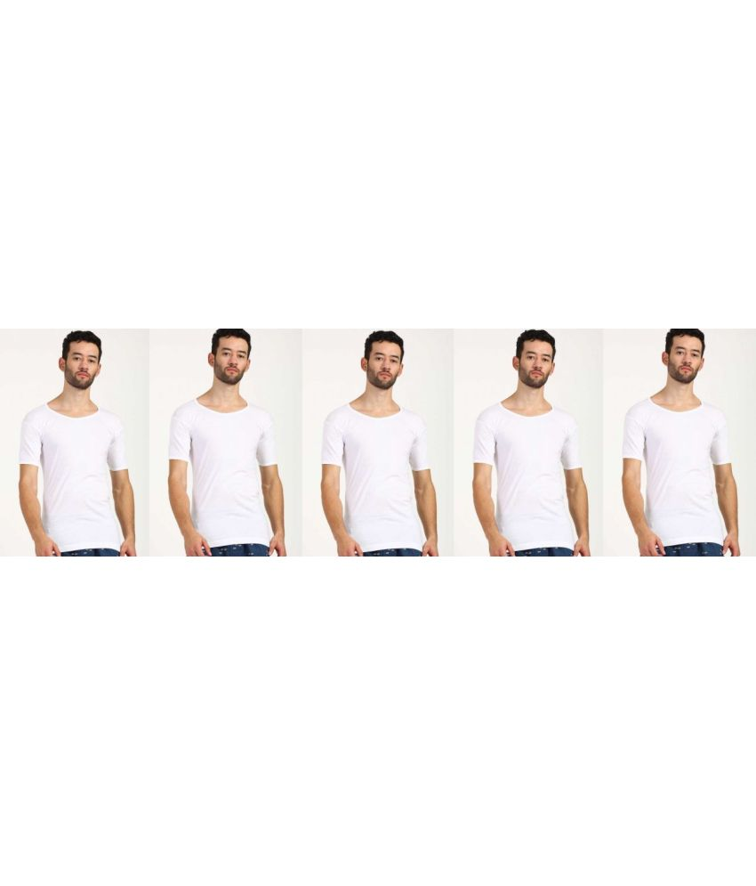     			D1 DIFFERENT ONE Pack of 5 Cotton Basic Vest For Men ( White )