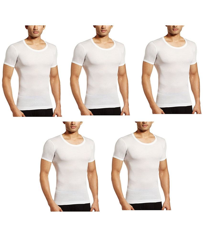     			D1 DIFFERENT ONE Pack of 5 Cotton Basic Vest For Men ( White )