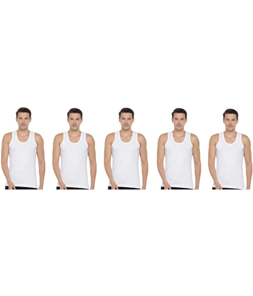     			D1 DIFFERENT ONE Pack of 5 Cotton Basic Vest For Men ( White )