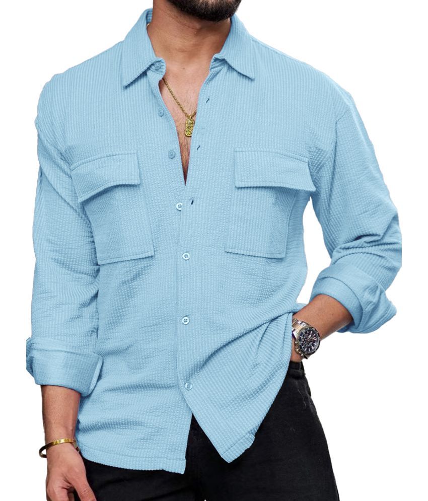     			Eyebogler Cotton Blend Regular Fit Solids Full Sleeves Men's Casual Shirt - Blue ( Pack of 1 )