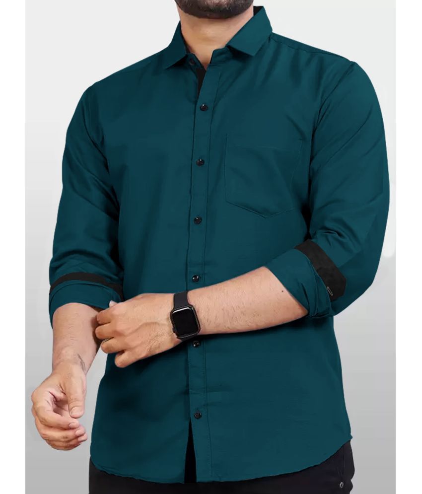     			Eyebogler Cotton Blend Regular Fit Solids Full Sleeves Men's Casual Shirt - Teal ( Pack of 1 )