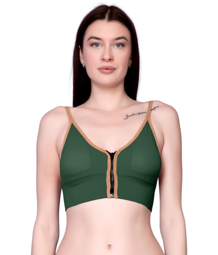     			Flenzy Pack of 1 Nylon Lightly Padded Bralette Bra For Women ( Green )