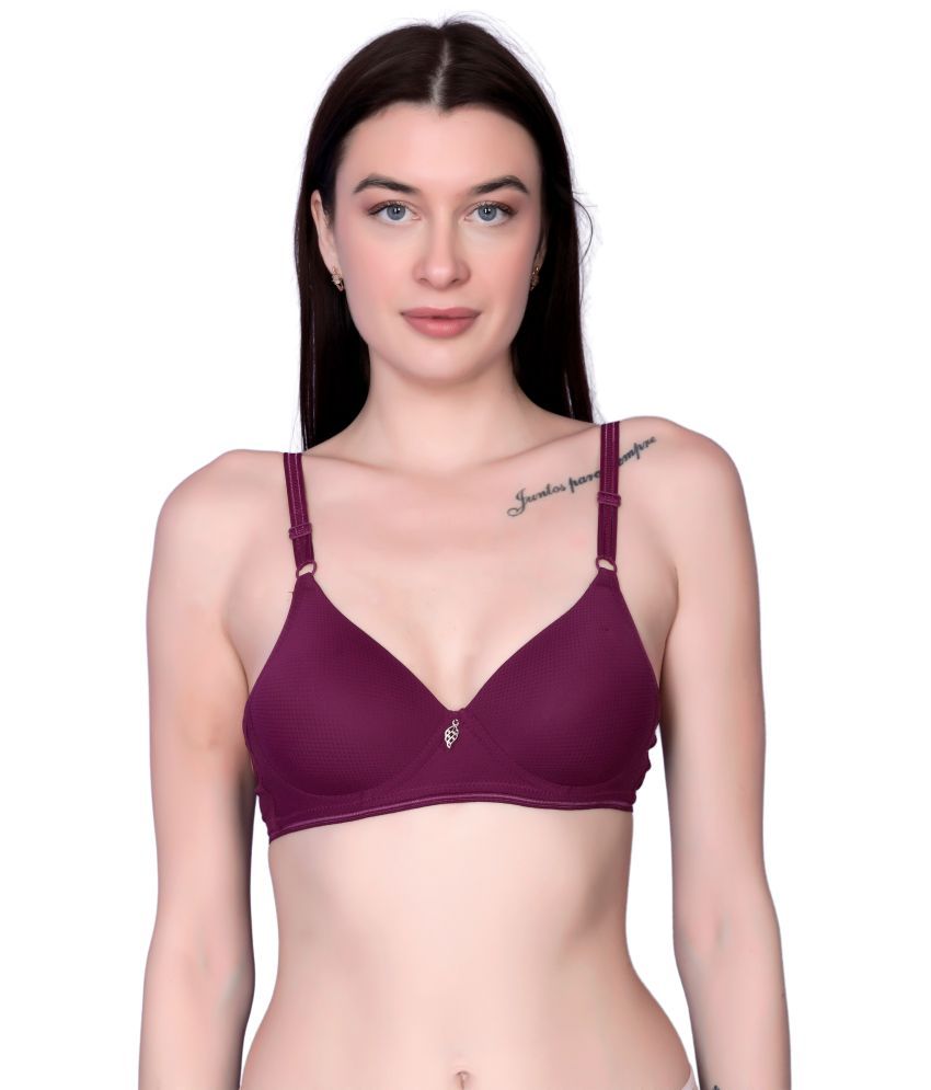     			Flenzy Pack of 1 Nylon Lightly Padded T-Shirt Bra For Women ( Maroon )