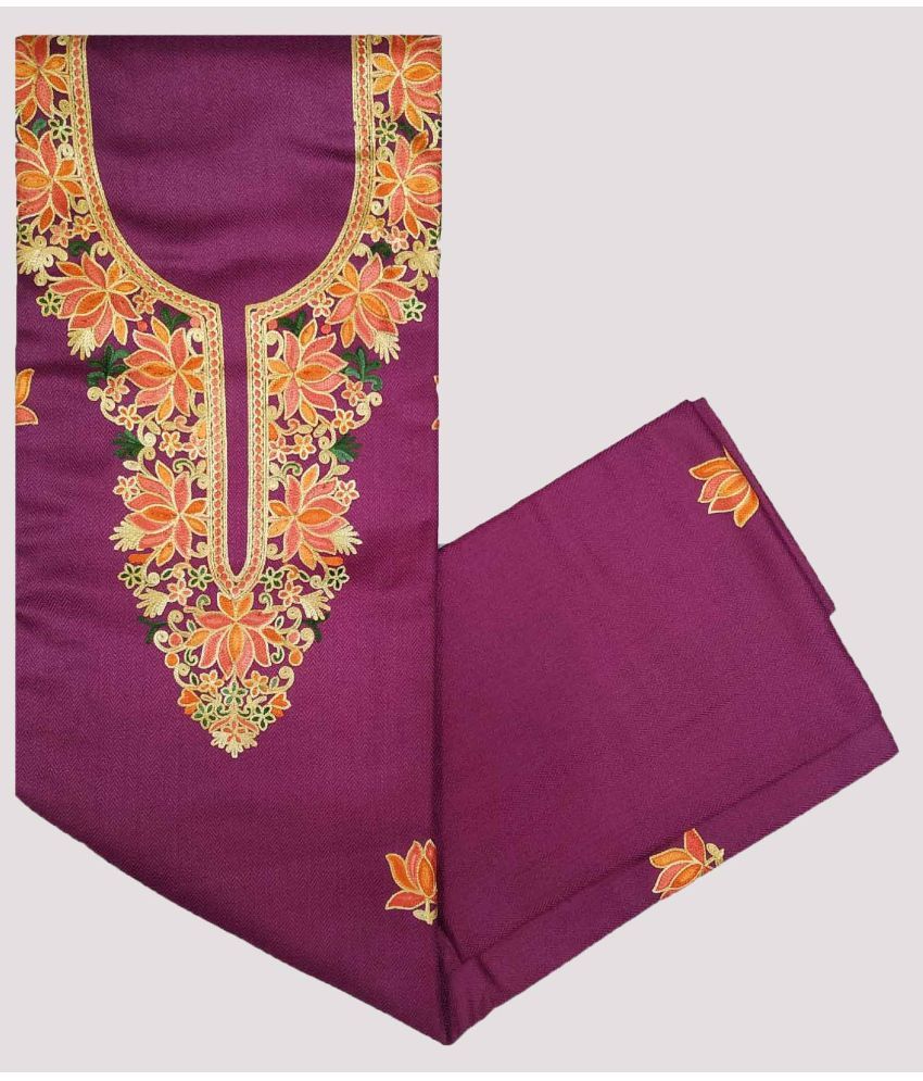     			KASHMIRI Unstitched Woollen Embroidered Dress Material - Purple ( Pack of 1 )