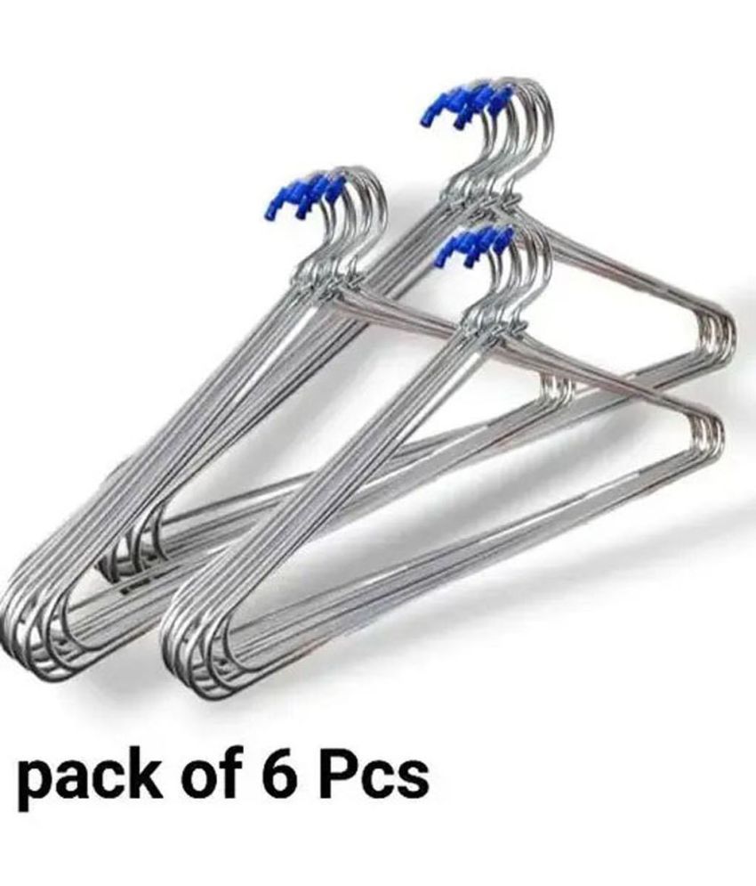     			RONISH Stainless Steel Standard Clothes Hangers ( Pack of 6 )