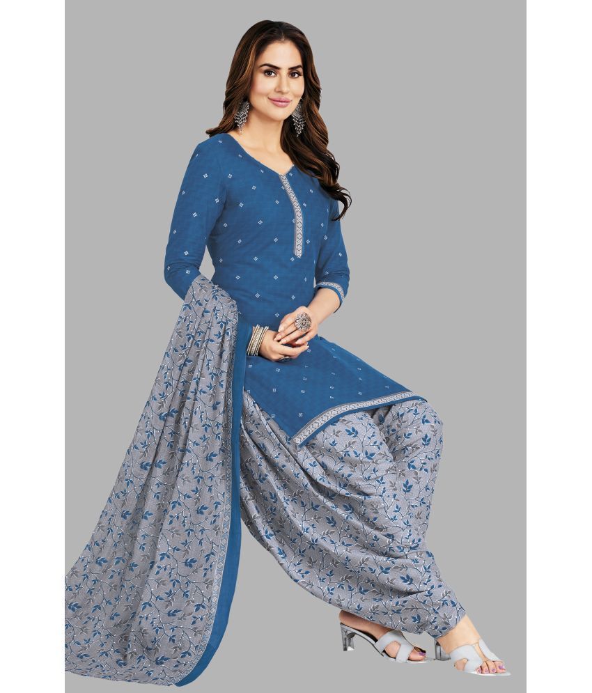     			SIMMU Unstitched Cotton Printed Dress Material - Blue ( Pack of 1 )