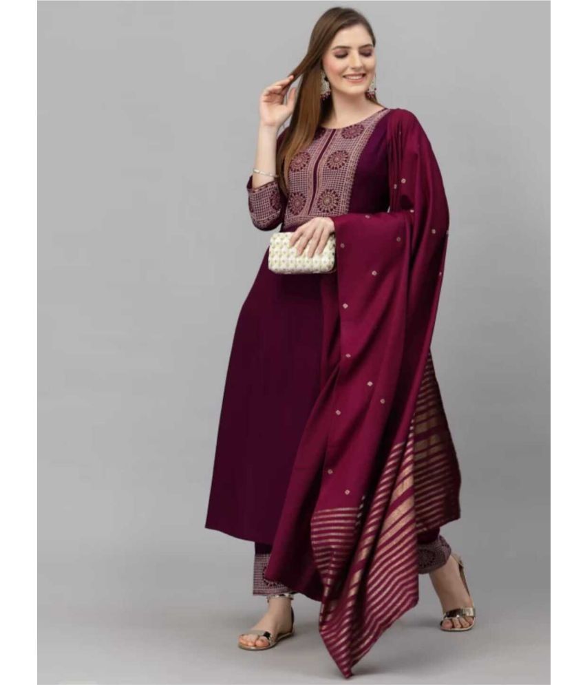     			SRKURTIS Viscose Solid Kurti With Pants Women's Stitched Salwar Suit - Maroon ( Pack of 1 )