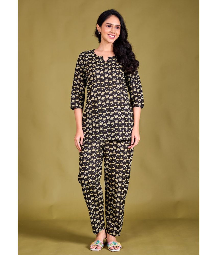     			VAALIYAN Black Printed Pant Top Set