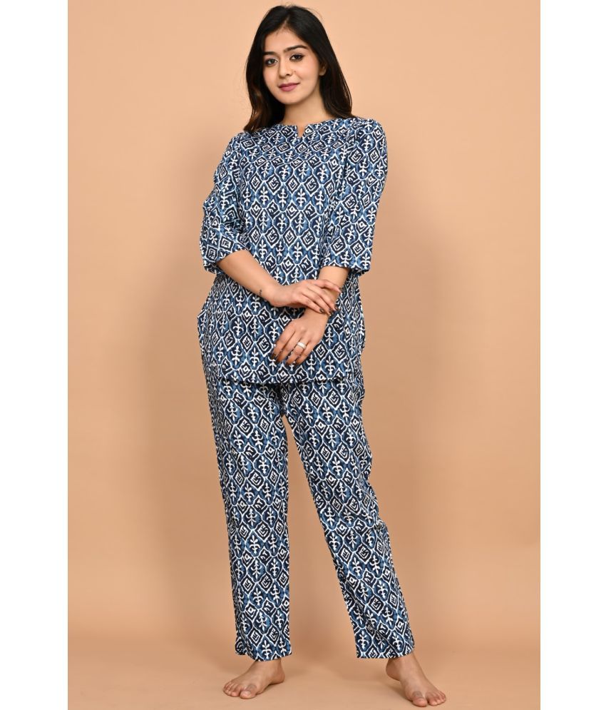     			VAALIYAN Light Blue Printed Pant Top Set