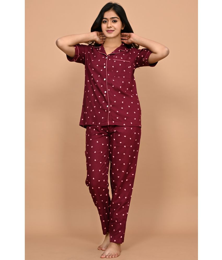     			VAALIYAN Maroon Printed Pant Top Set