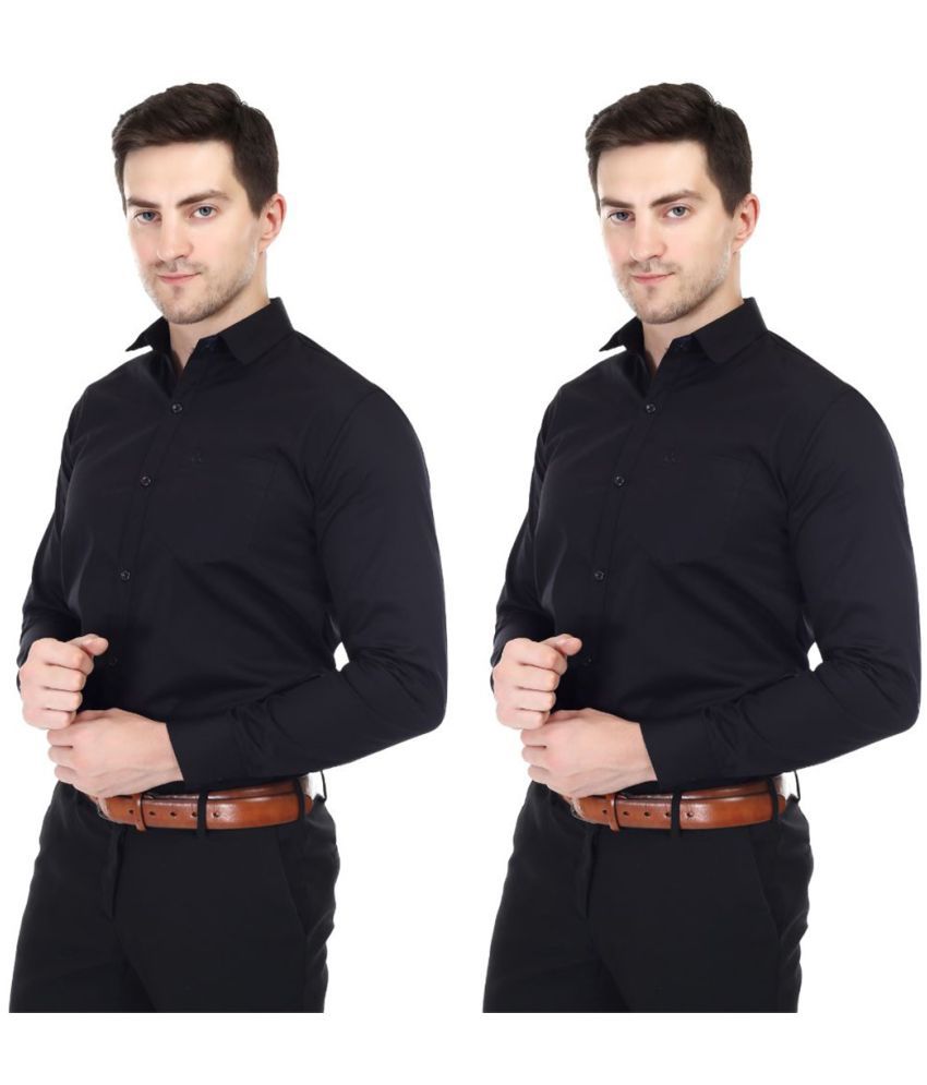     			XJARVIS Cotton Blend Slim Fit Full Sleeves Men's Formal Shirt - Black ( Pack of 2 )