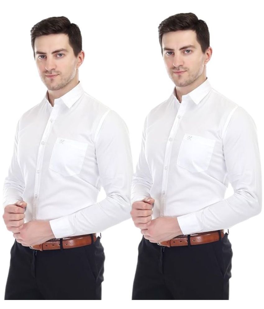     			XJARVIS Cotton Slim Fit Full Sleeves Men's Formal Shirt - White ( Pack of 2 )