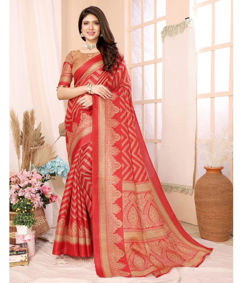     			Yashika Pack of 1 Art Silk Printed Saree With Blouse Piece ( Red )