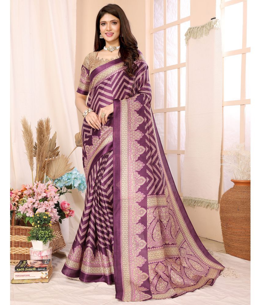     			Yashika Pack of 1 Art Silk Printed Saree With Blouse Piece ( Purple )