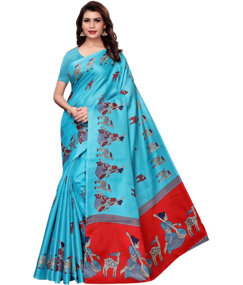     			Yashika Pack of 1 Art Silk Printed Saree With Blouse Piece ( Blue )