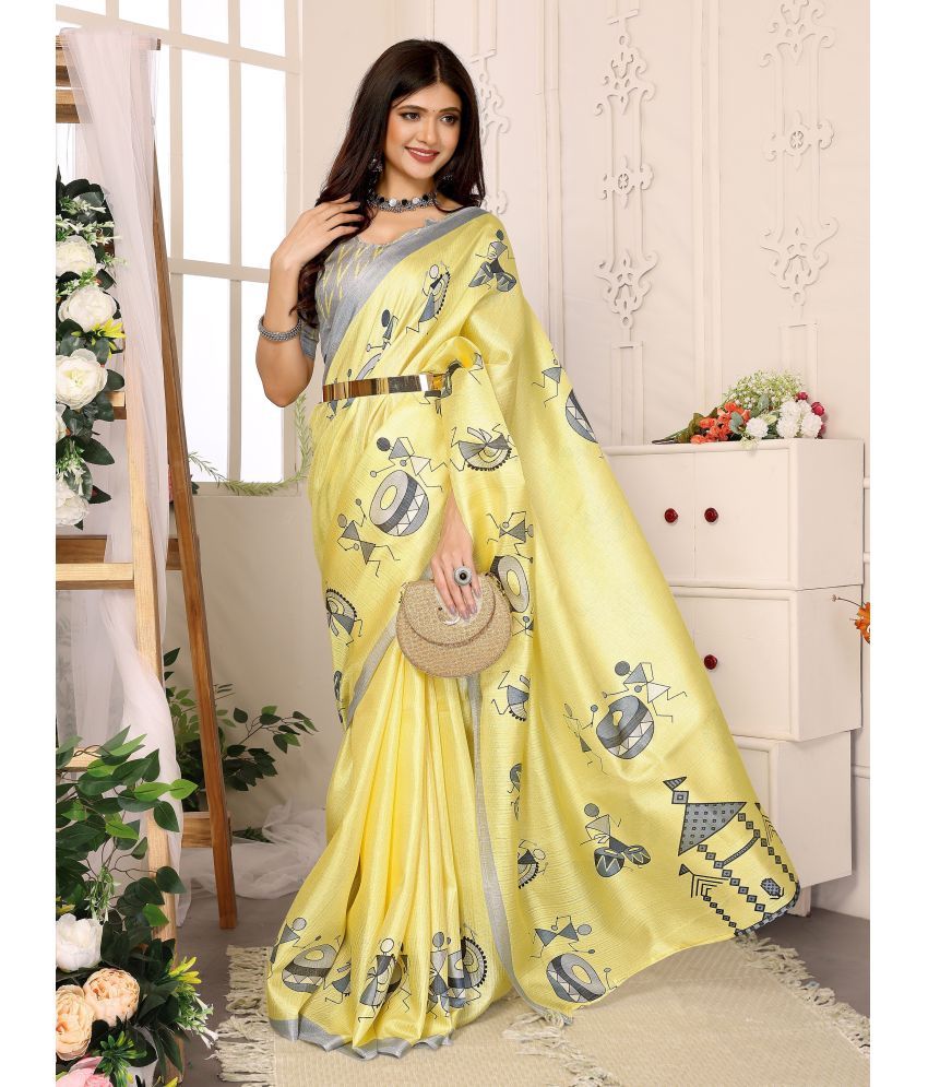     			Yashika Pack of 1 Art Silk Printed Saree With Blouse Piece ( Yellow )