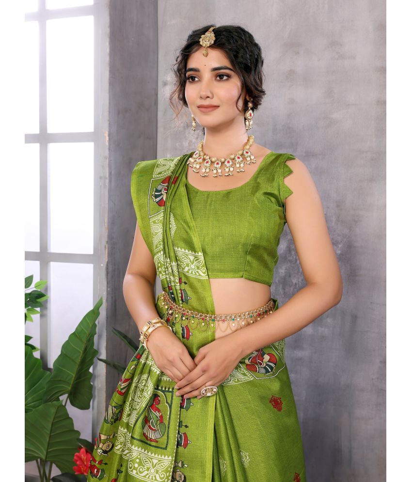     			Yashika Pack of 1 Art Silk Printed Saree With Blouse Piece ( Green )