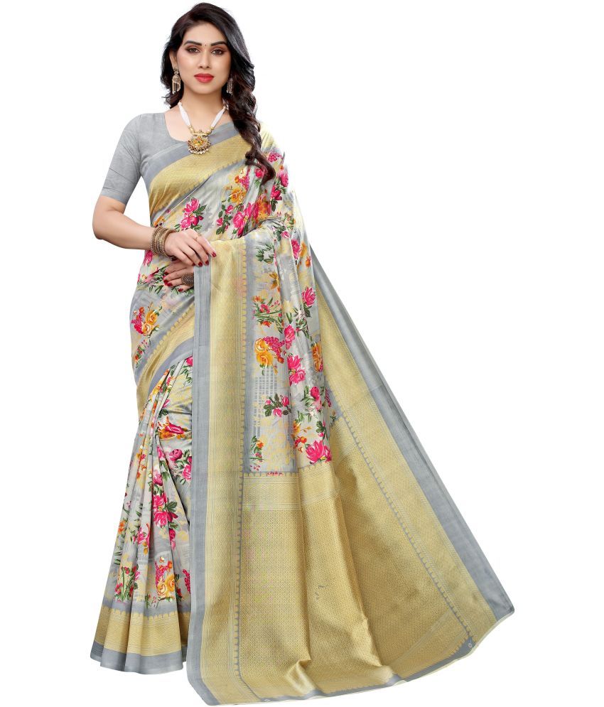     			Yashika Pack of 1 Art Silk Printed Saree With Blouse Piece ( Grey )