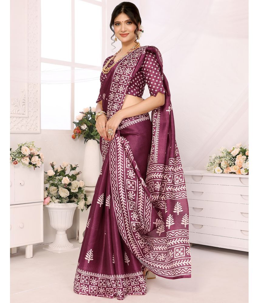     			Yashika Pack of 1 Art Silk Printed Saree With Blouse Piece ( Purple )