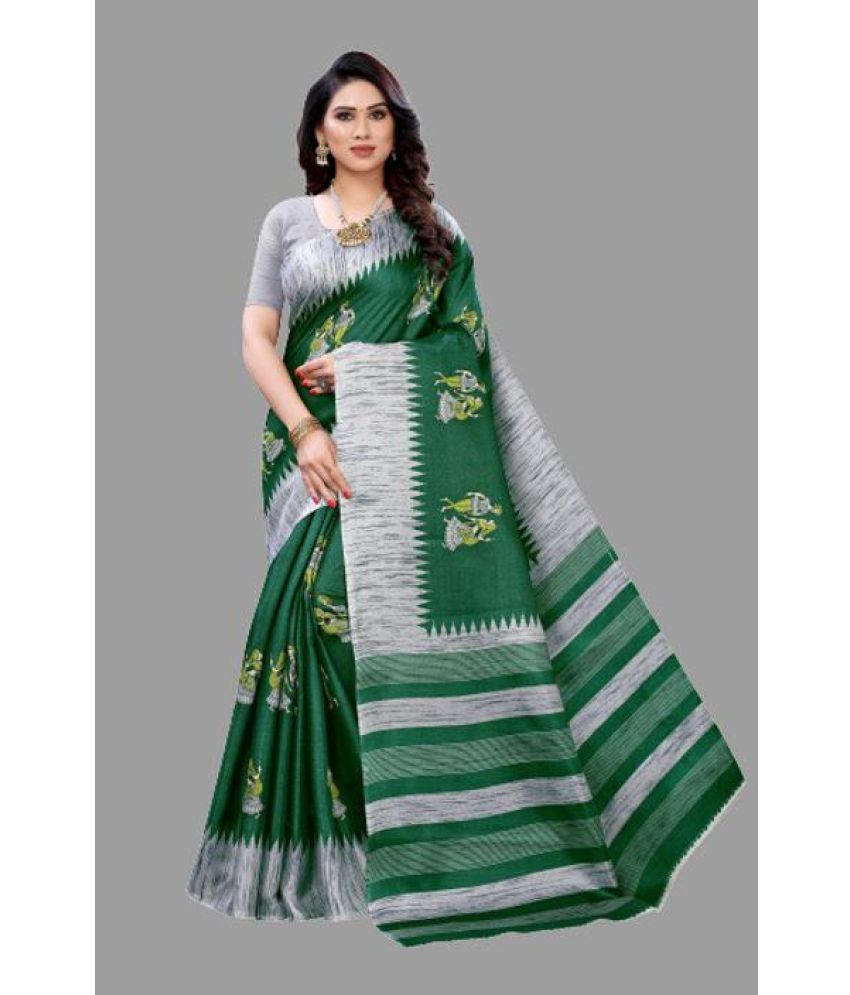     			Yashika Pack of 1 Art Silk Printed Saree With Blouse Piece ( Green )