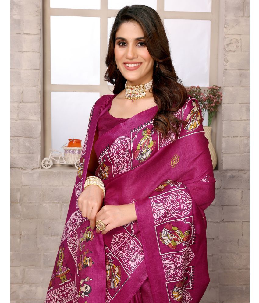     			Yashika Pack of 1 Art Silk Printed Saree With Blouse Piece ( Purple )