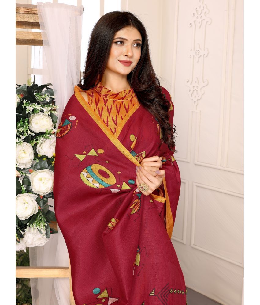     			Yashika Pack of 1 Art Silk Printed Saree With Blouse Piece ( Maroon )