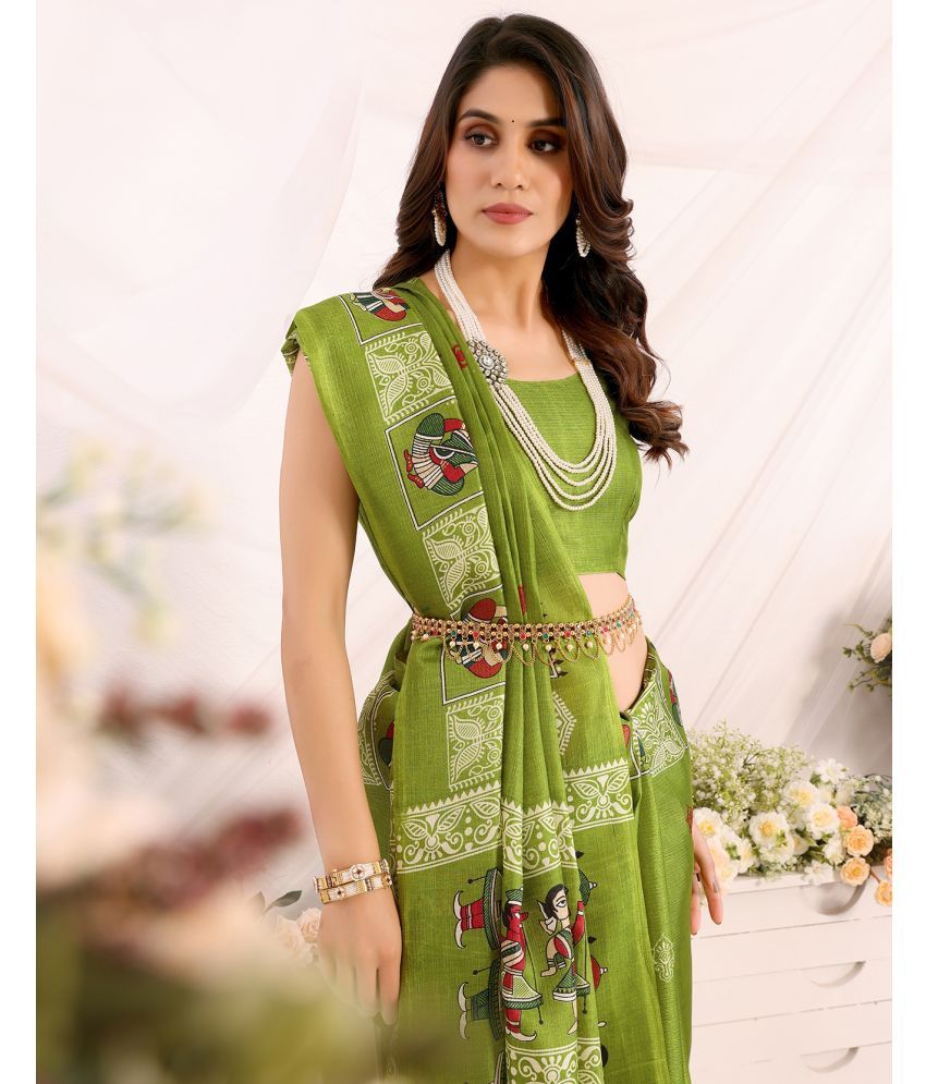     			Yashika Pack of 1 Art Silk Printed Saree With Blouse Piece ( Green )