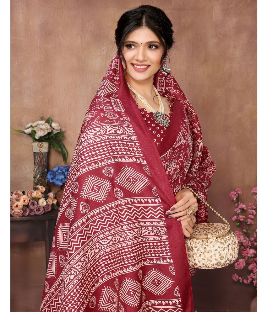     			Yashika Pack of 1 Art Silk Printed Saree With Blouse Piece ( Maroon )