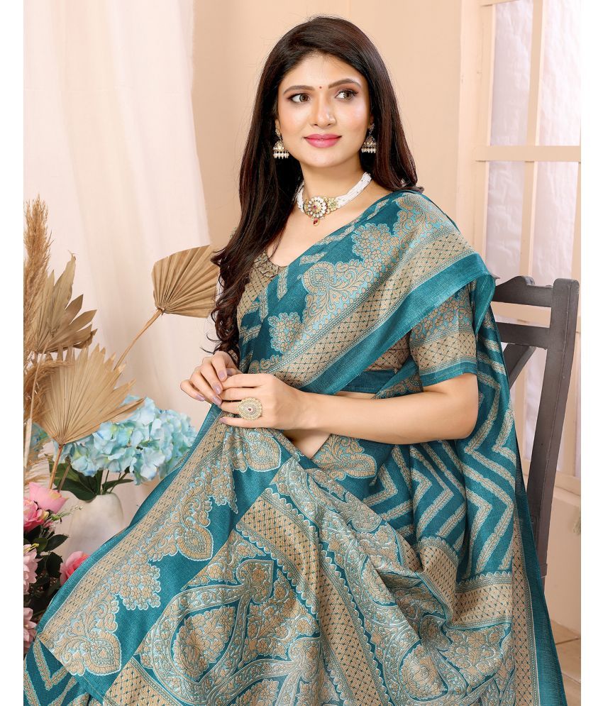     			Yashika Pack of 1 Art Silk Printed Saree With Blouse Piece ( Blue )