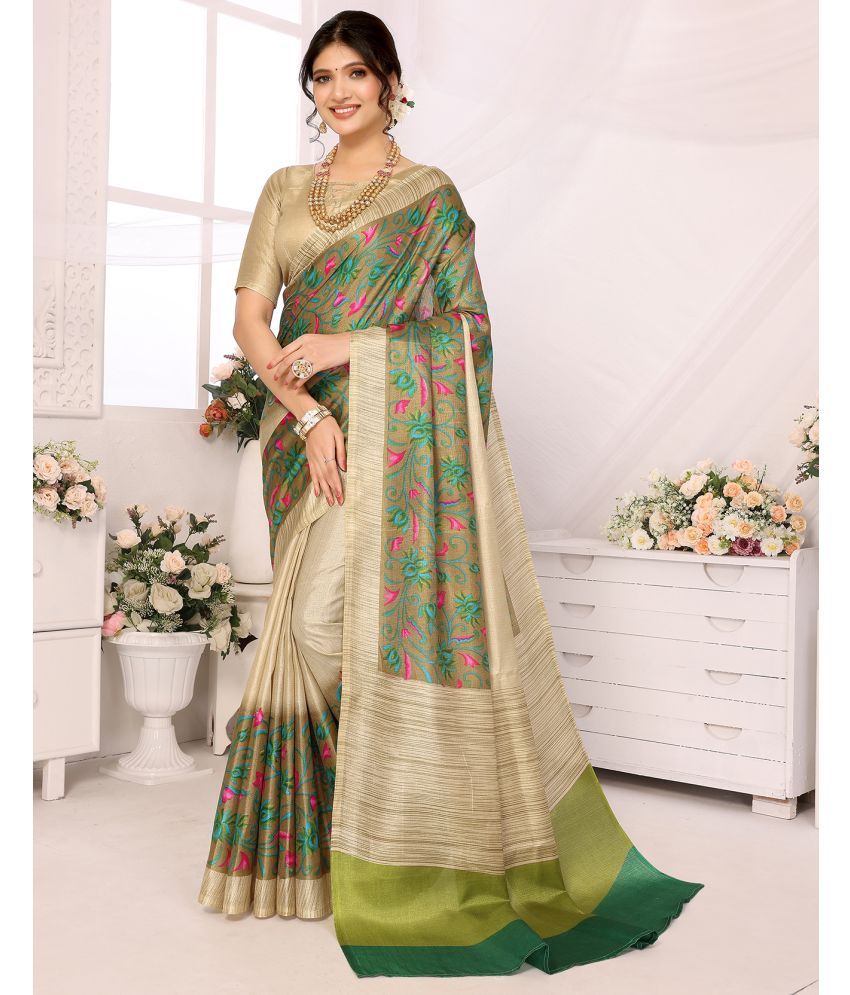     			Yashika Pack of 1 Art Silk Printed Saree With Blouse Piece ( Green )