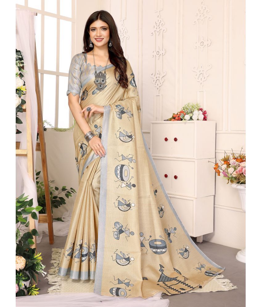     			Yashika Pack of 1 Art Silk Printed Saree With Blouse Piece ( Beige )